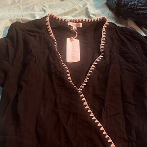 Moon River Embroidered Ruffle Wrap Dress Women's Size L Black NWT